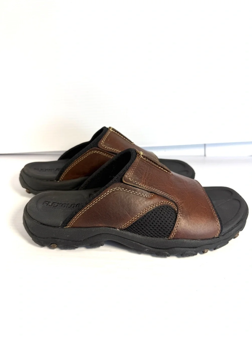 Club Room Men’s Brown Slip-On Leather Sandals with Black Footbed